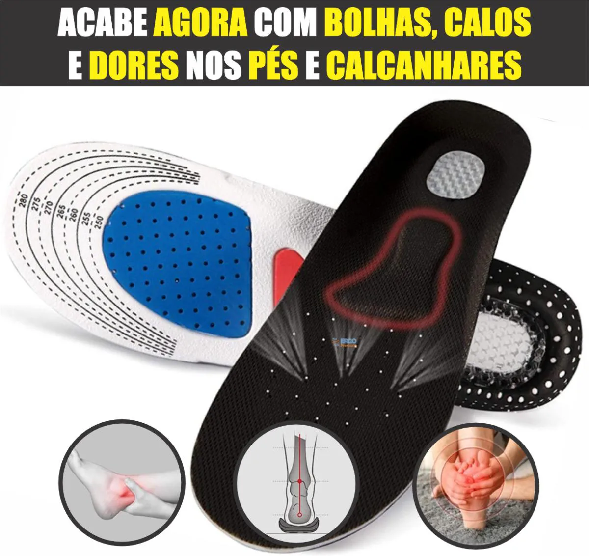 Palmilha Anatômica Anti Dor Tratamento Fascite Plantar e Esporão Original 1par 35a40