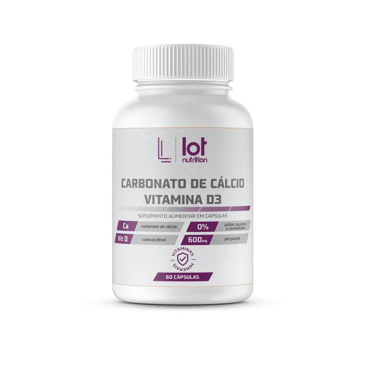 Cálcio 600mg + Vitamina D3 2.000ui 60 cápsulas Lot Nutrition