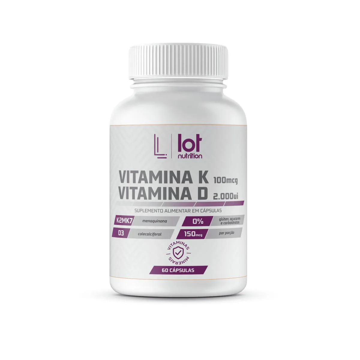 Vitamina D3 2.000ui + Vitamina K2mk7 100mcg 60 cápsulas Lot Nutrition