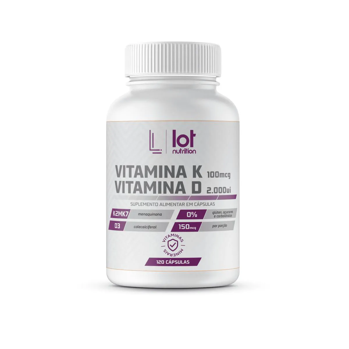 Vitamina D3 2.000ui + Vitamina K2mk7 100mcg 120 cápsulas Lot Nutrition