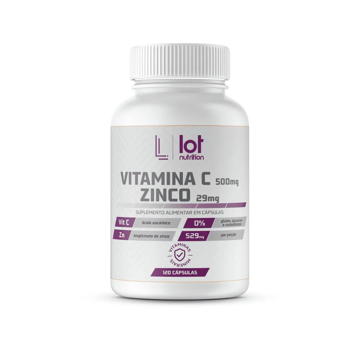 Vitamina C 500mg + Zinco 29mg 120 cápsulas Lot Nutrition
