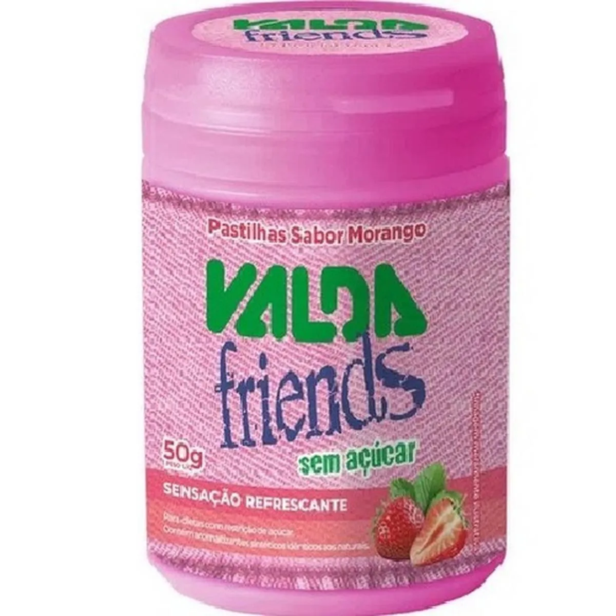 Valda Friends Pastilha de Mentol Sabor Morango sem Açúcar Caixa com 6 Potes de 50g