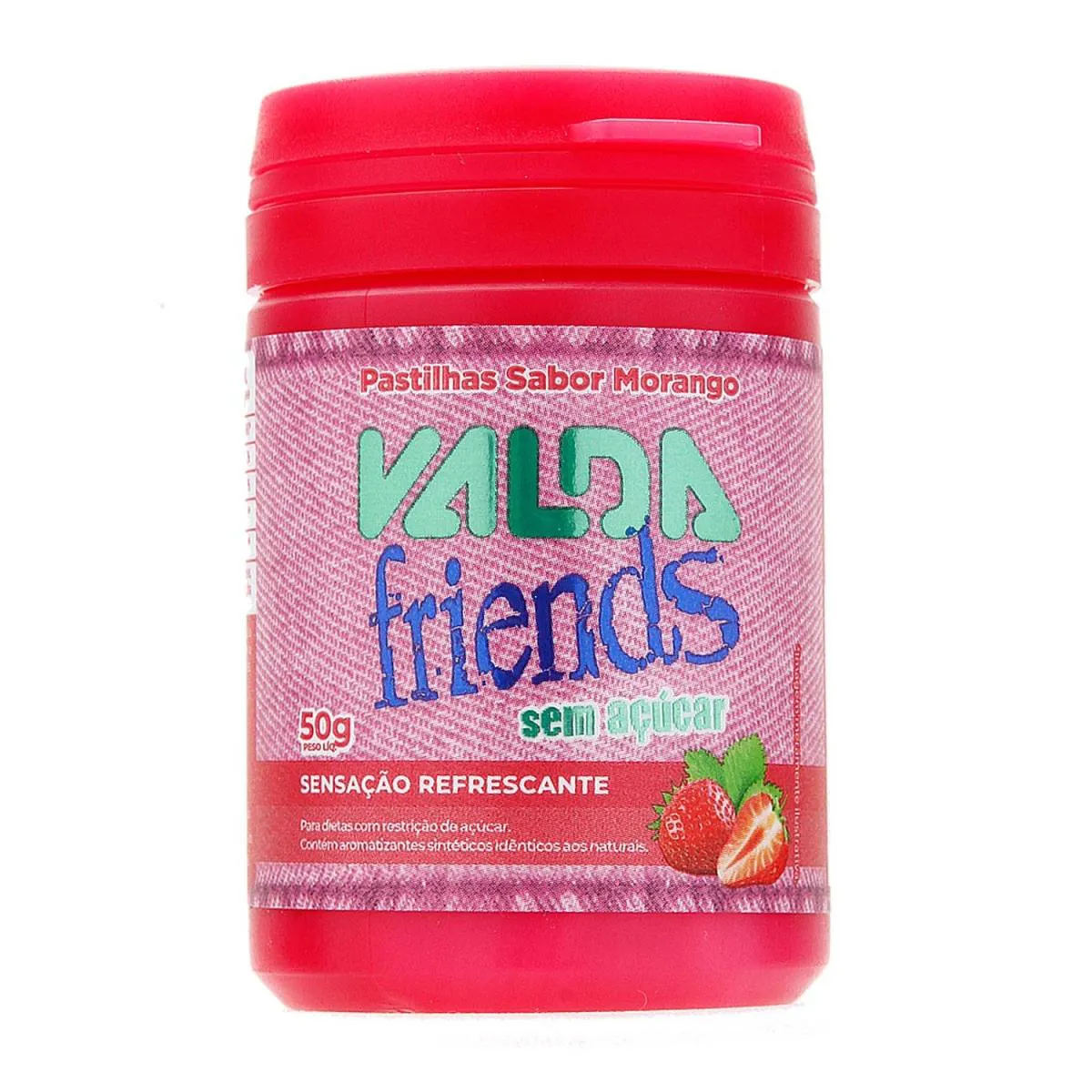 Valda Friends Pastilha de Mentol Sabor Morango sem Açúcar Caixa com 6 Potes de 50g