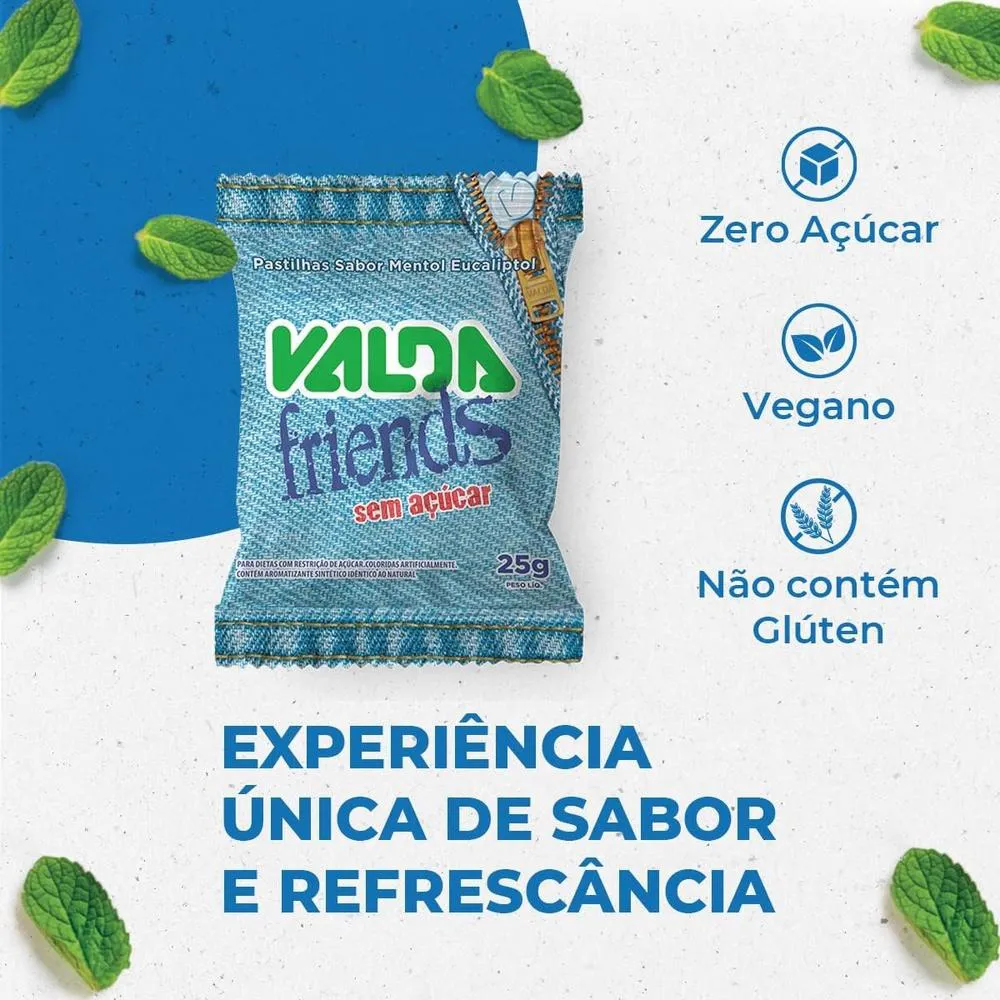 Valda Friends Pastilha Sabor Menta Refrescante Contém 10 Sachês de 25g Cada