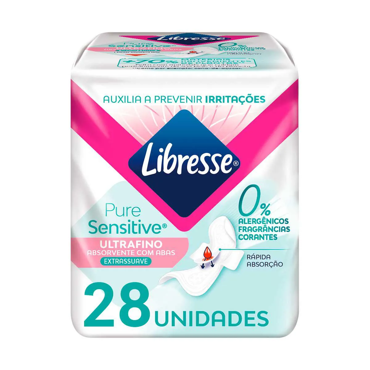 Absorvente Libresse Pure Sensitive Ultrafino Dia com Abas 28 unidades