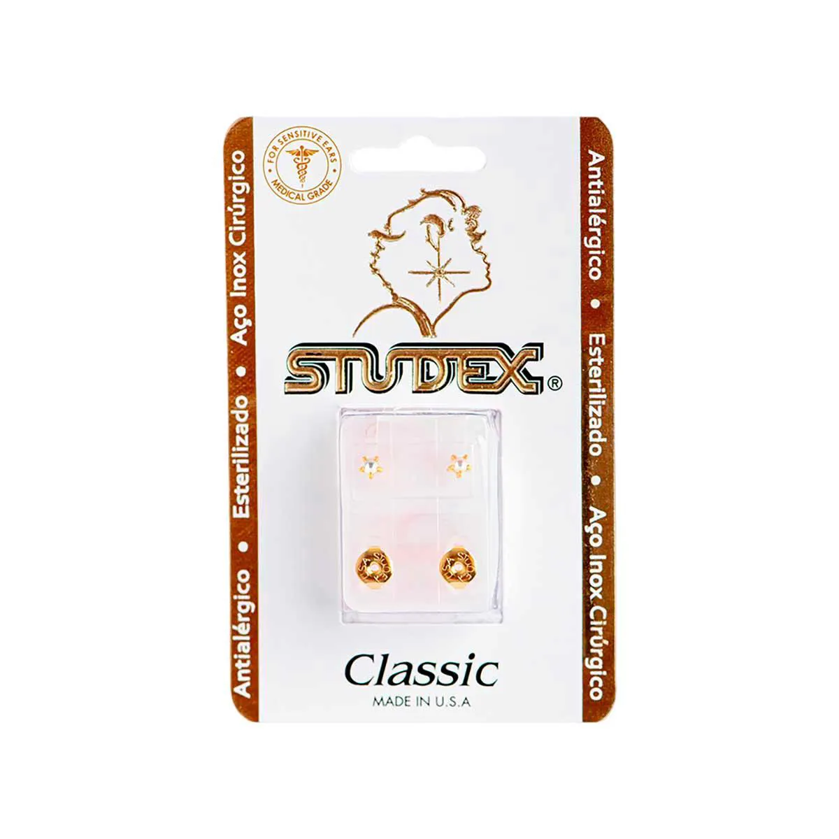 Brinco Antialérgico Studex Classic Tiffany Pérola Média Dourada 1 unidade