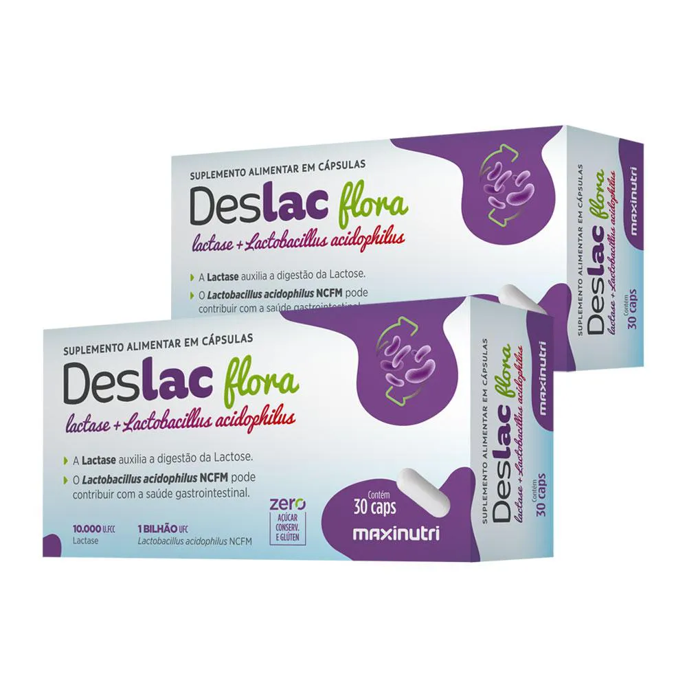 Kit 2 Deslac Flora Lactase + Lactobacillus 30 Cápsulas Maxinutri