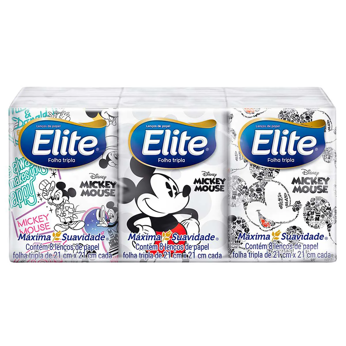 Kit Lenço de Bolso Elite Kids Folha Tripla Mickey 6 unidades