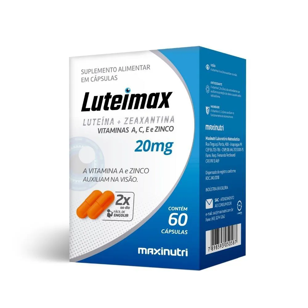 Luteimax (luteína & Zeaxantina) 20mg - 60 Cápsulas. - Maxinutri