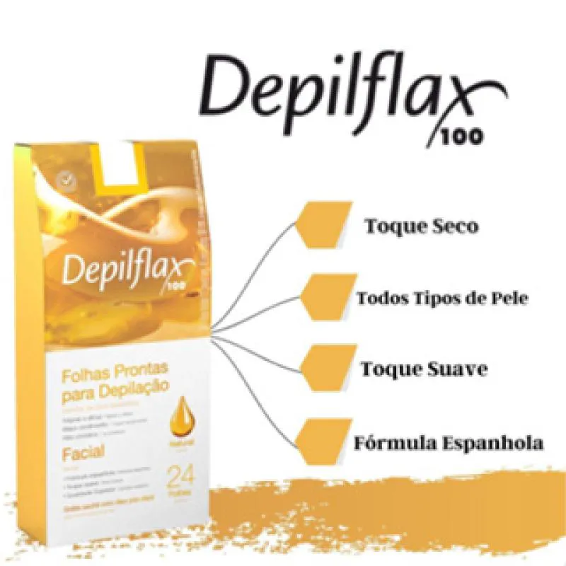 Folhas Prontas Depilatórias Buço e Face Naturais de Mel Depilflax 24 Folhas Duplas Depilação Profissional Pronta para Uso