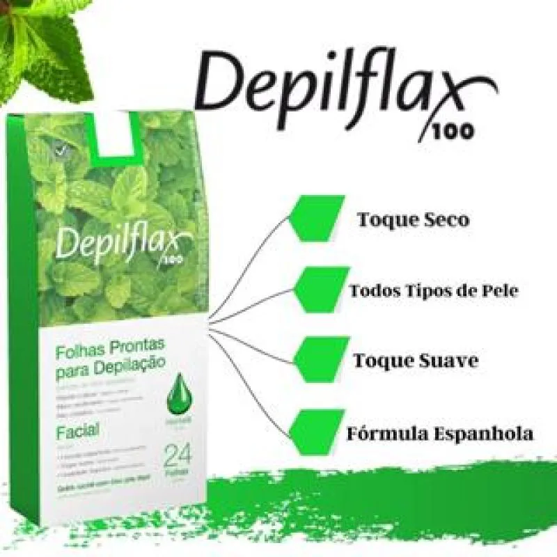 24 FOLHAS DEPILATóRIAS FACIAL BUçO SOBRANCELHA E NARIZ DEPILFLAX HORTELã REFRESCANTE