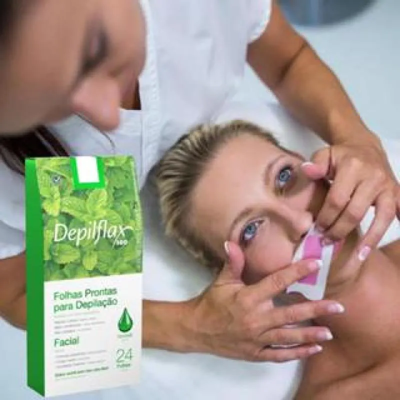 24 FOLHAS DEPILATóRIAS FACIAL BUçO SOBRANCELHA E NARIZ DEPILFLAX HORTELã REFRESCANTE
