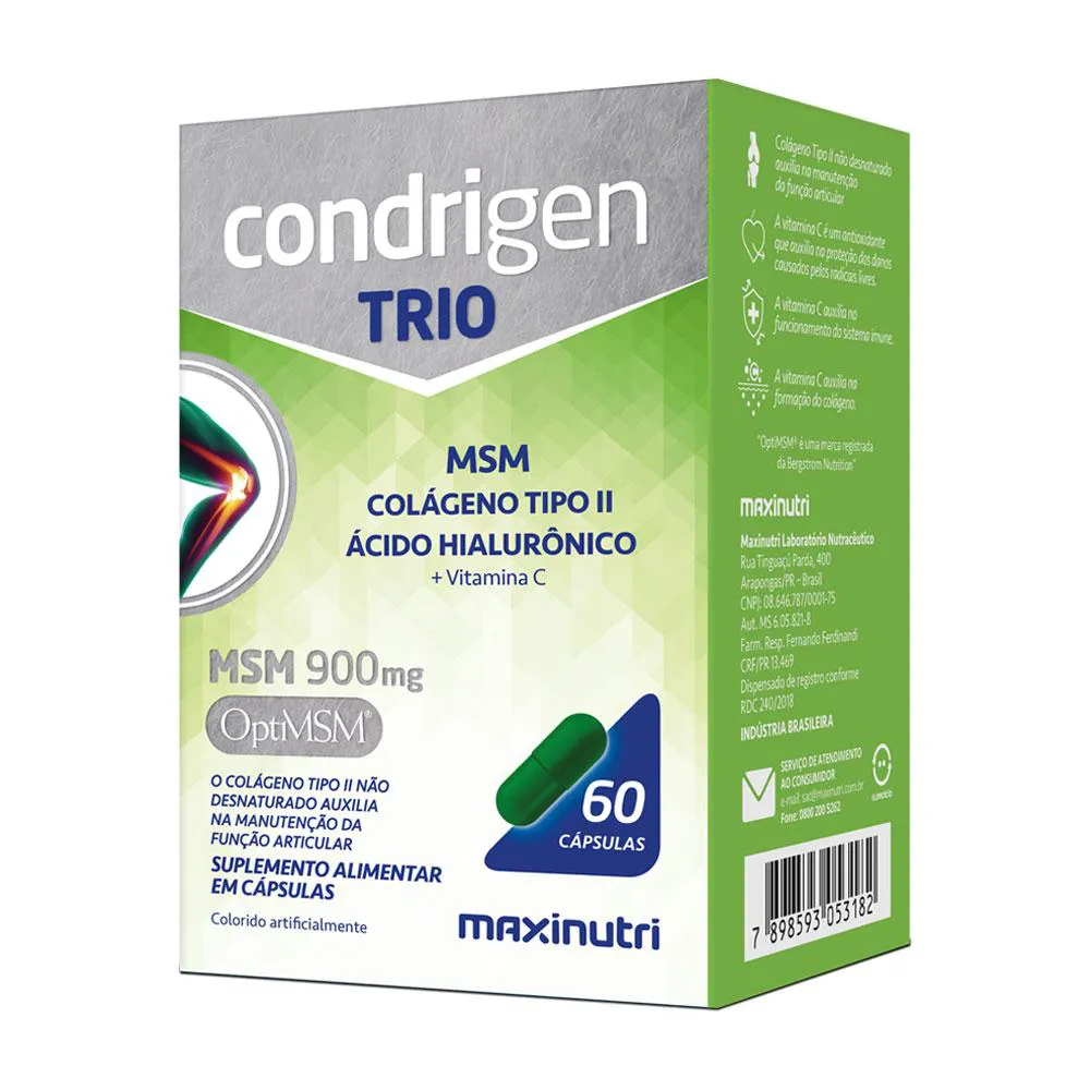 Condrigen Trio Msm Colágeno Tipo 2 + Ácido Hialurônico Saúde Articular 60 cápsulas