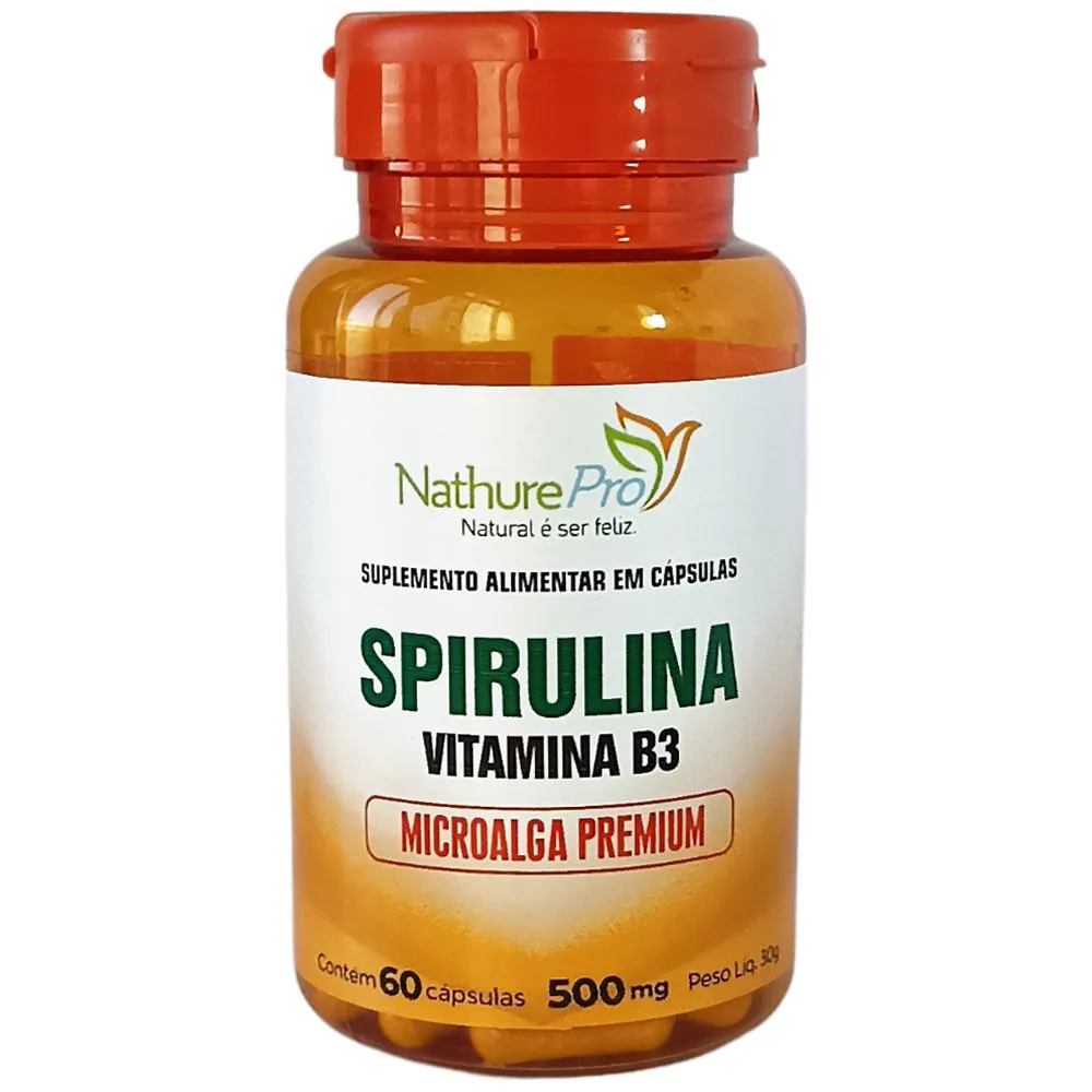 Spirulina Vitamina B3 Microalga Premium 60 Cápsulas 500mg