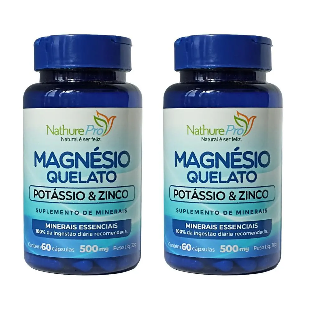 Kit 2 Magnésio Quelato Potássio E Zinco 60 Cápsulas 500mg