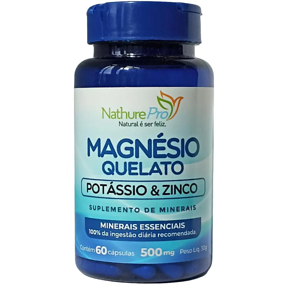 MAGNéSIO QUELATO POTáSSIO E ZINCO 60 CáPSULAS 500MG