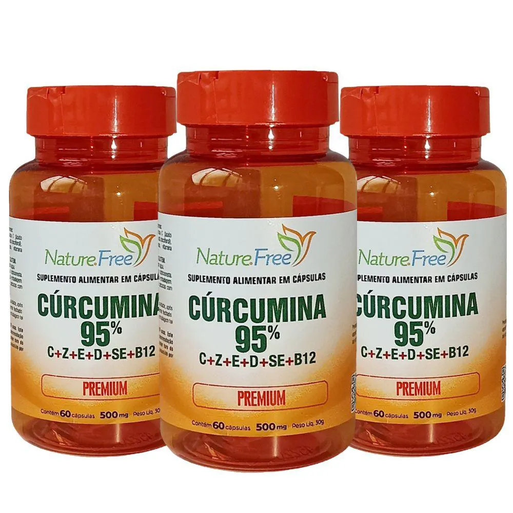 KIT 3 CúRCUMINA 95% PREMIUM 60 CáPSULAS 500MG