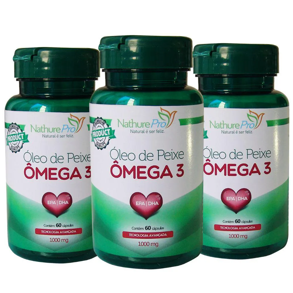 Kit 3 Óleo de Peixe Ômega 3 Premium 60 Cápsulas 1000mg