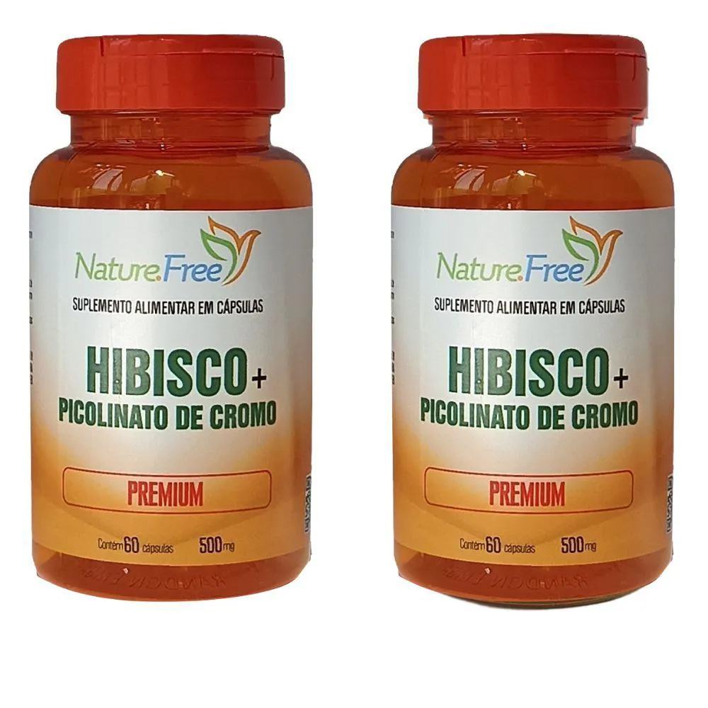 KIT 2 HIBISCO + PICOLINATO DE CROMO PREMIUM 60 CáPSULAS 500MG