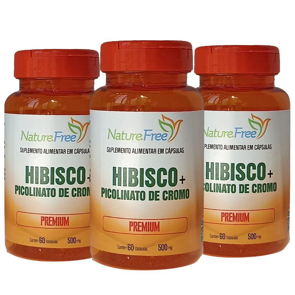 Kit 3 Hibisco + Picolinato de Cromo Premium 60 Cápsulas 500mg