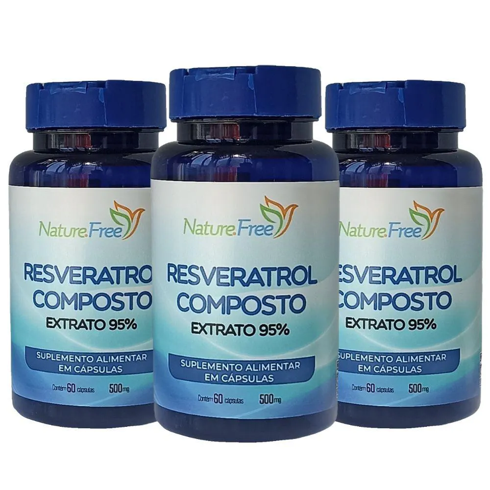 Kit 3 Resveratrol Composto 60 Cápsulas 500mg