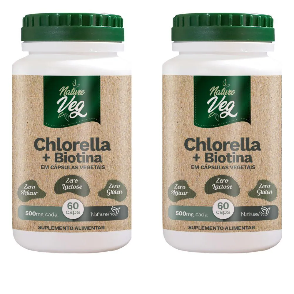 Kit 2 Chlorella + Biotina (produto Vegano) 60 Cápsulas 500mg