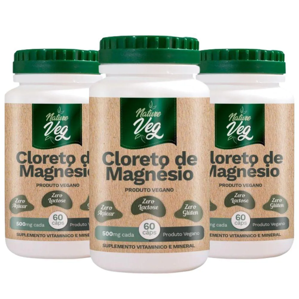 KIT 3 CLORETO DE MAGNéSIO (PRODUTO VEGANO) 60 CáPSULAS 550MG