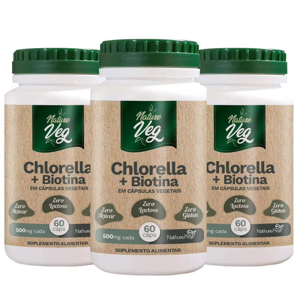KIT 3 CHLORELLA + BIOTINA VEG