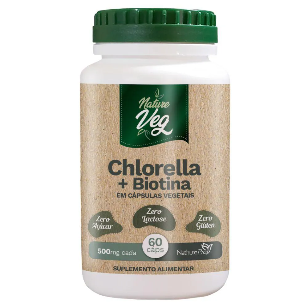 Chlorella + Biotina (produto Vegano) 60 Cápsulas 500mg