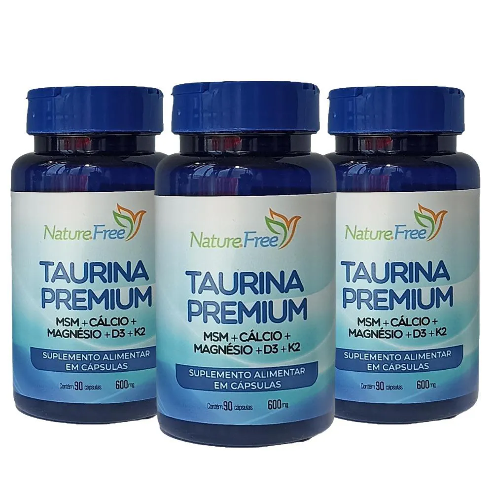 KIT 3 TAURINA PREMIUM (MSM + CáLCIO + MAGNéSIO + D3 + K2) 90 CáPSULAS 600MG