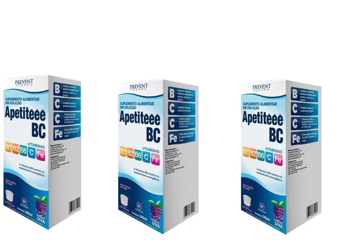 Kit C/3 Apetiteee Bc Uva 240 Ml Vitamina C+ B1 B2 B6 - Prevent