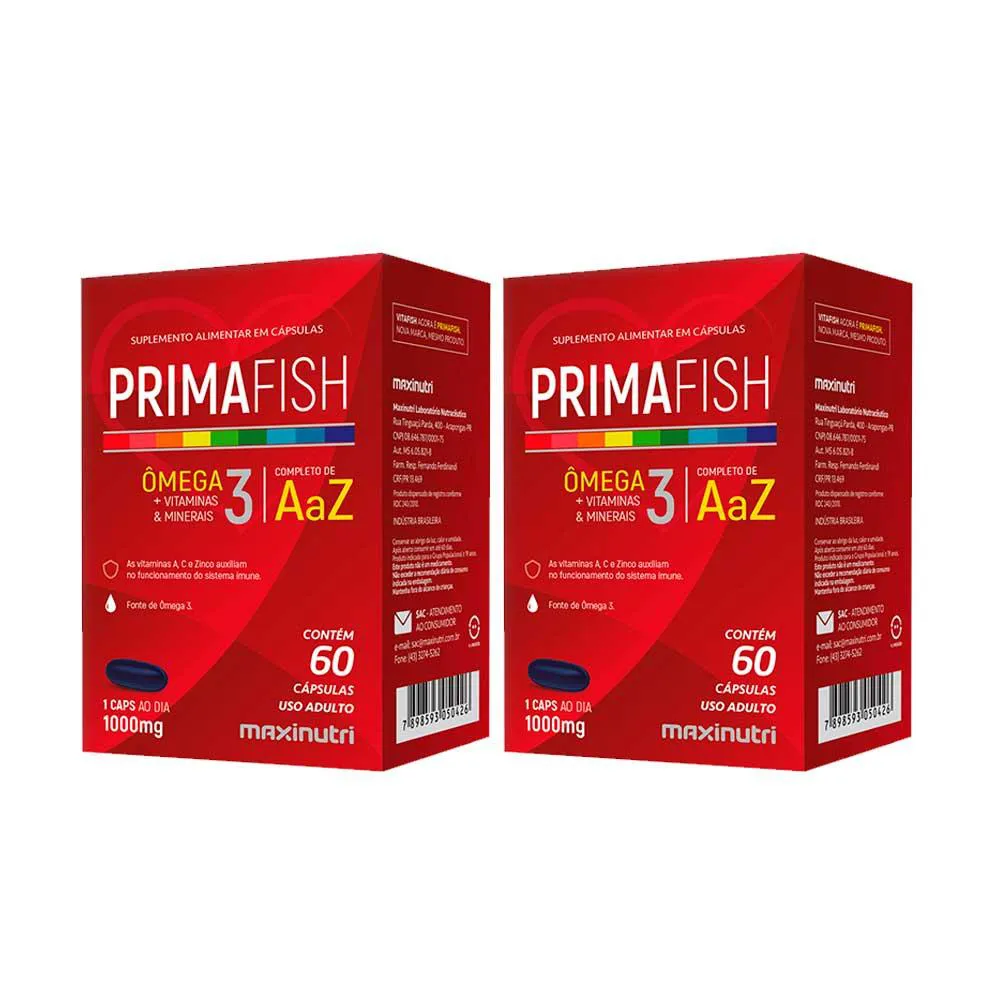 Kit 2 Primafish Omega 3 + Vitaminas 60 Capsulas Maxinutri