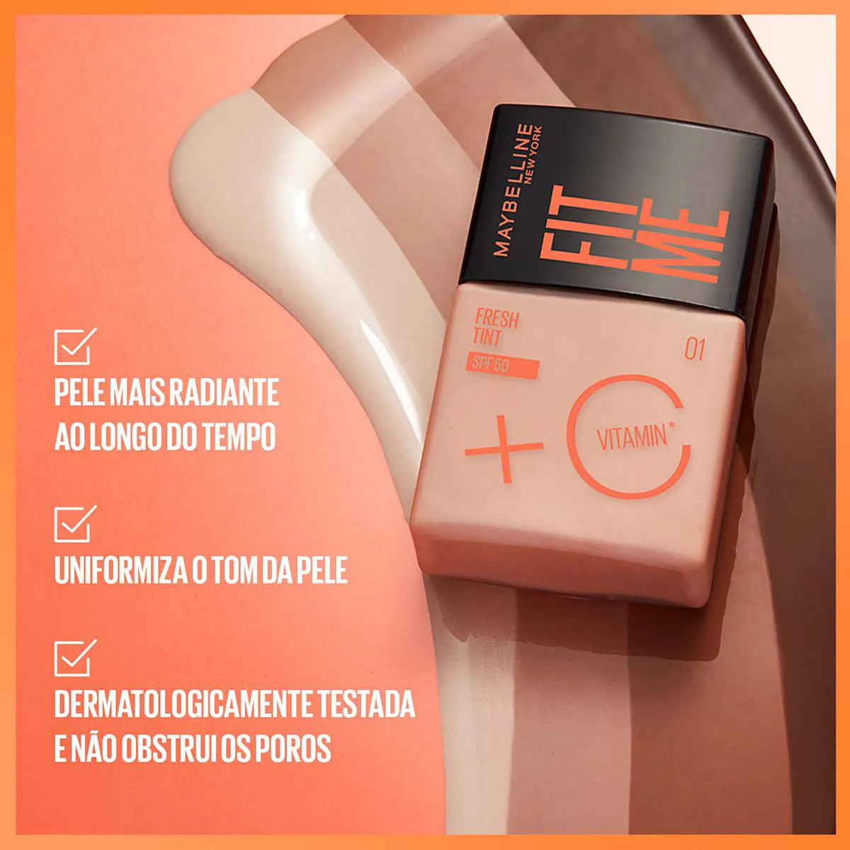 Base Líquida Maybelline NY Fit Me Fresh Tint Vitamina C FPS 50 30ml - Cor 06