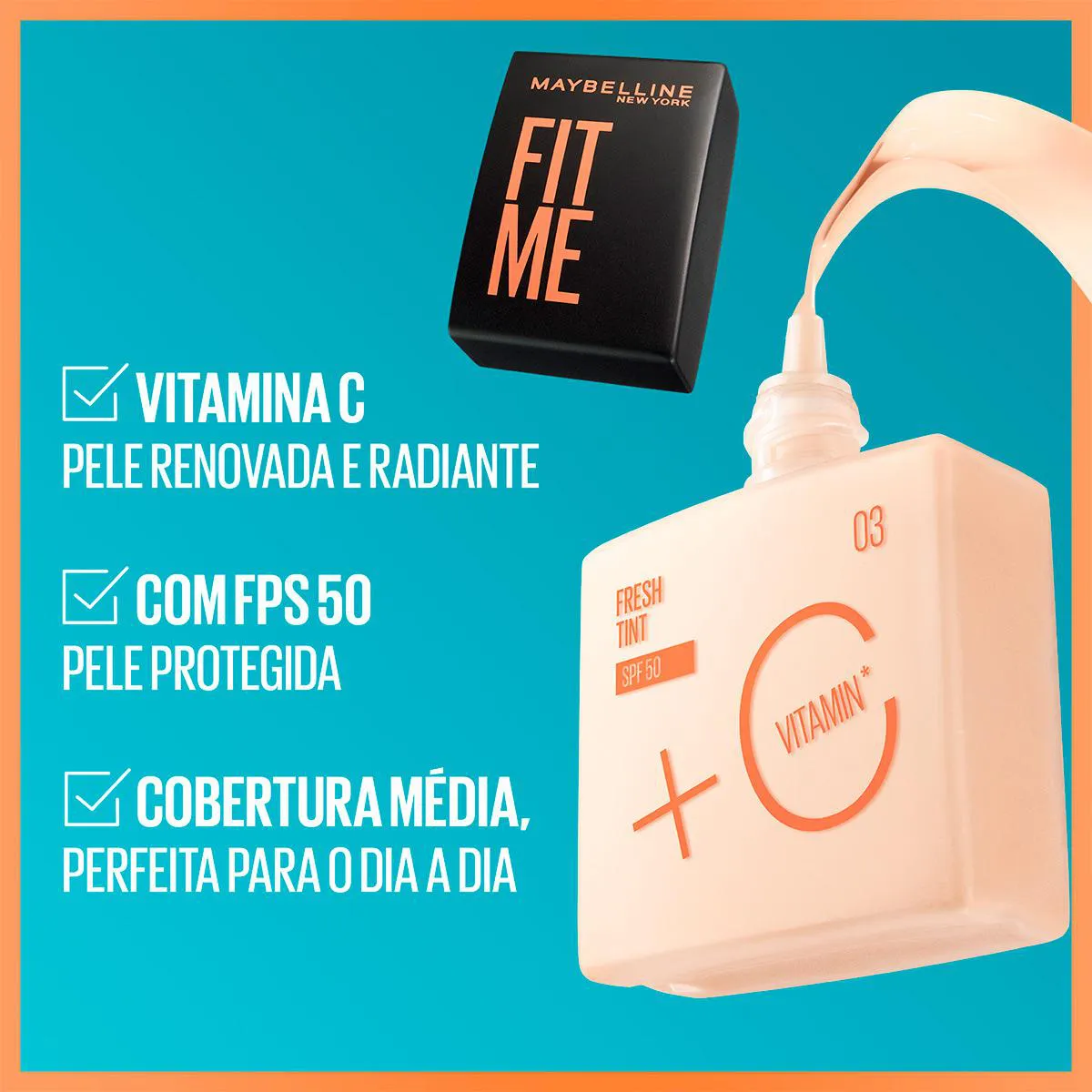 Base Líquida Maybelline NY Fit Me Fresh Tint Vitamina C FPS 50 30ml - Cor 08