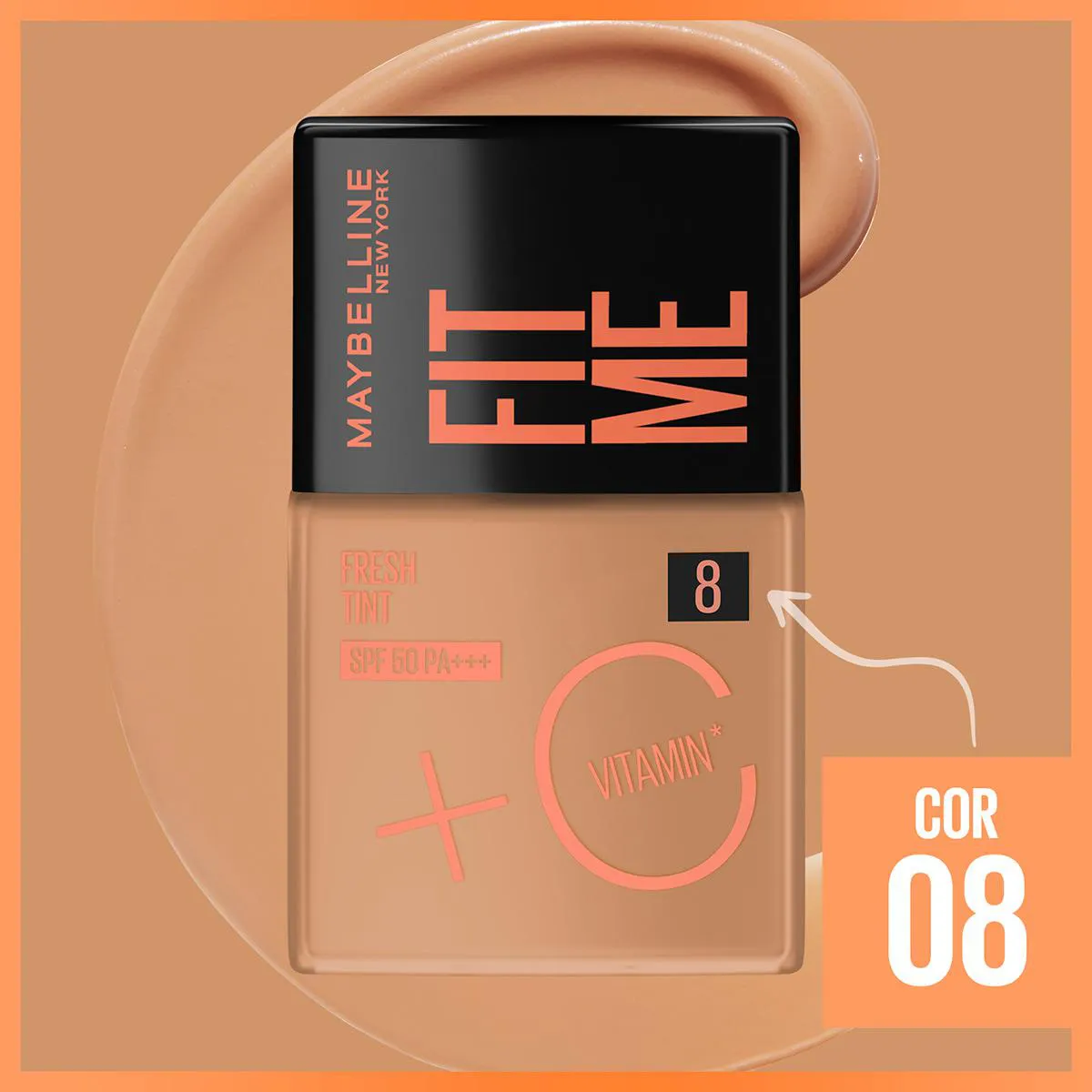 Base Líquida Maybelline NY Fit Me Fresh Tint Vitamina C FPS 50 30ml - Cor 08