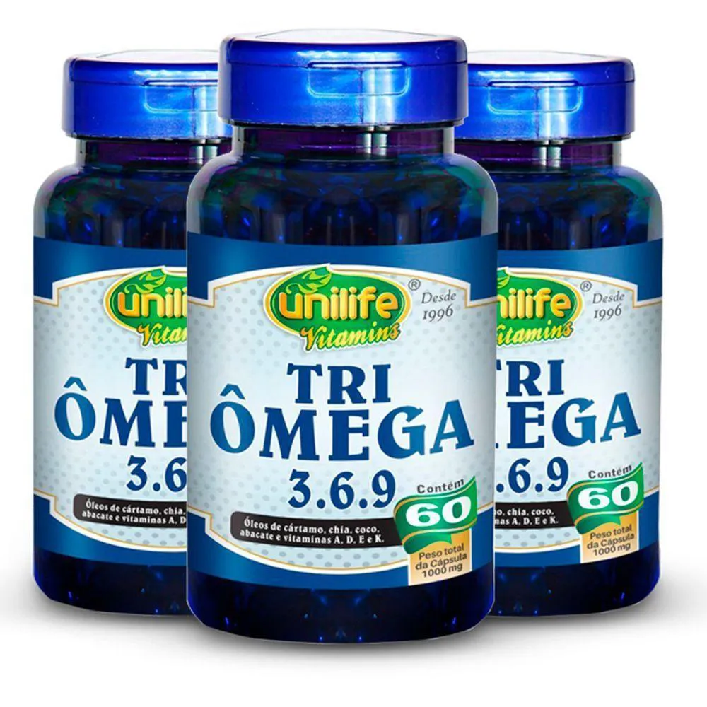 Kit 3 Tri Ômega (ômega 3, 6 e 9) Unilife 60 cápsulas