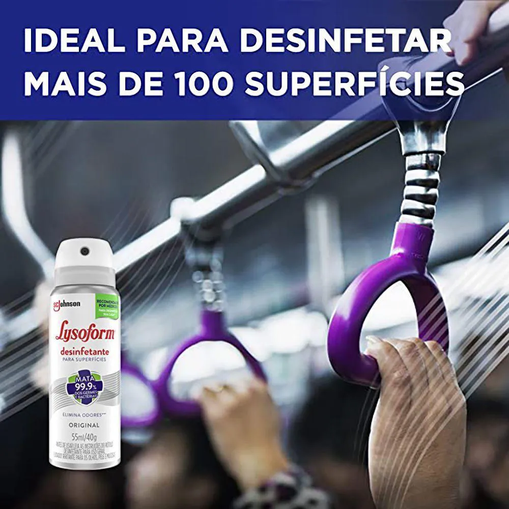 Desinfetante Aerossol Superfícies para Uso Geral Original Lysoform Frasco 55ml