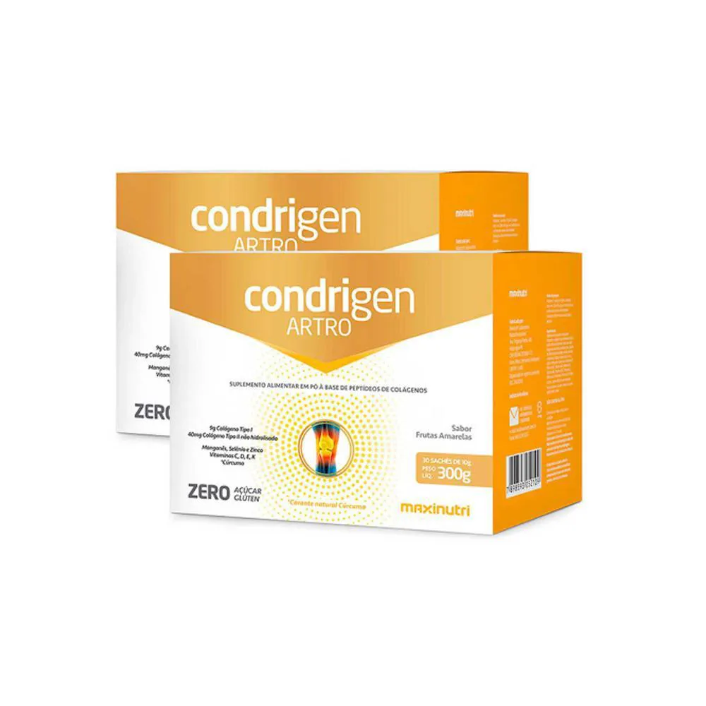 Kit 2x Condrigen Artro Colágeno Tipo 1 e 2 Sachê Frutas Amarelas Maxinutri