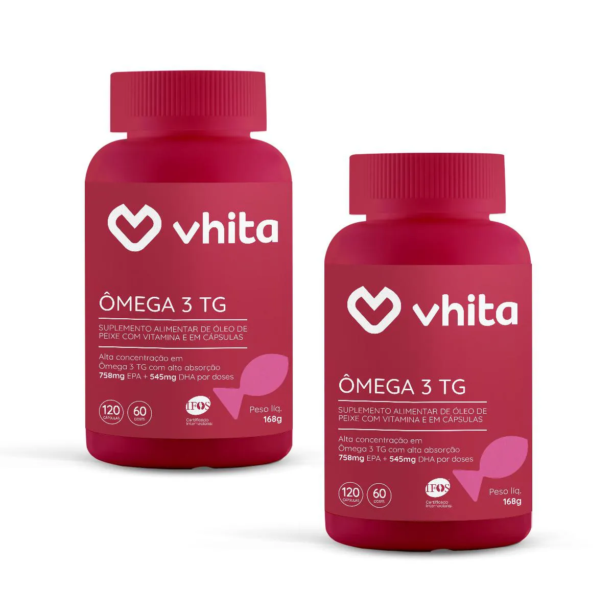 Ômega 3 1000mg Tg Importado e Rico Epa Dha com Selo Ifos e Vitamina e de 120 cápsulas Vhita ( 2 Unidades)