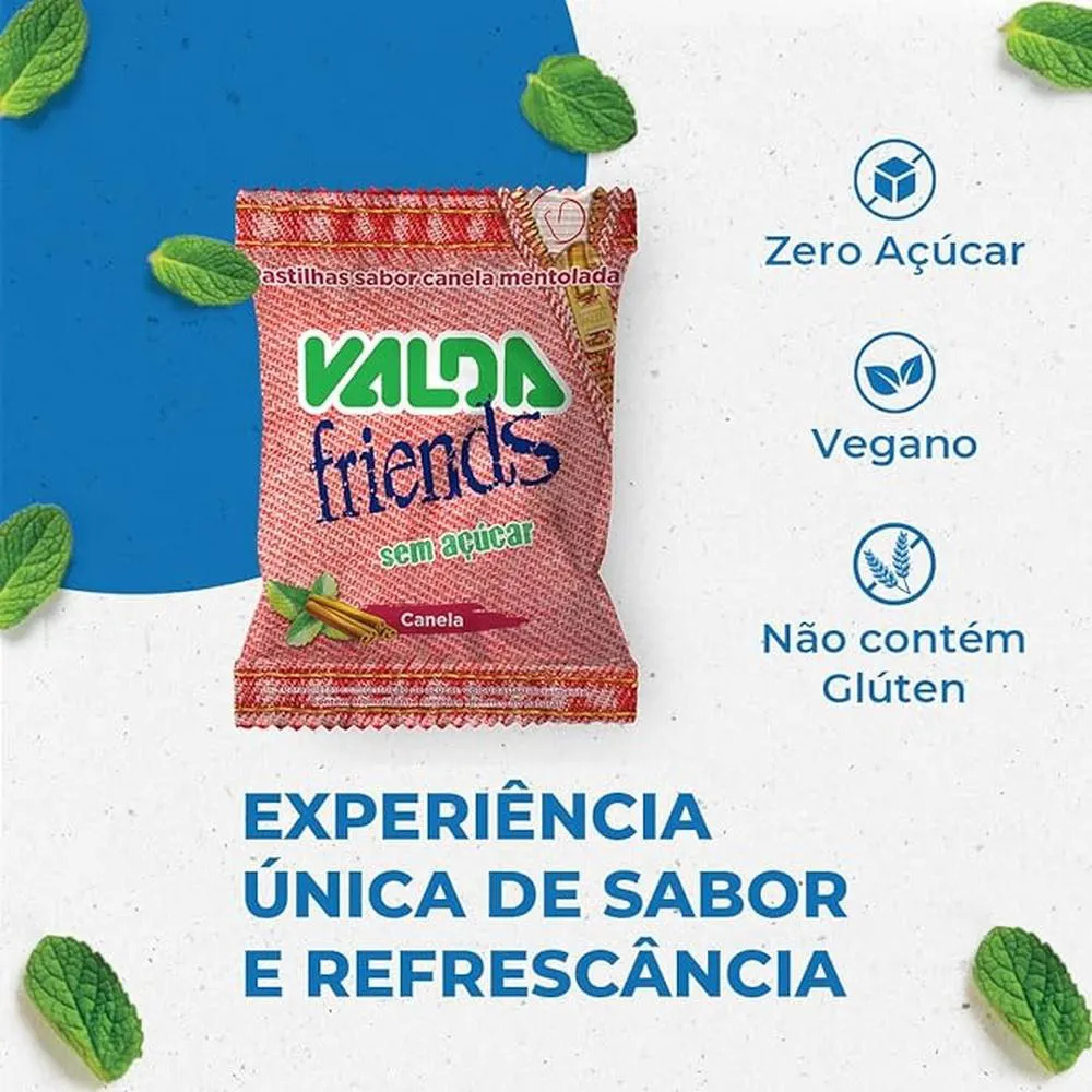 Valda Friends Pastilha Sabor Canela Mentolado Contém 10 Sachês de 25g Cada