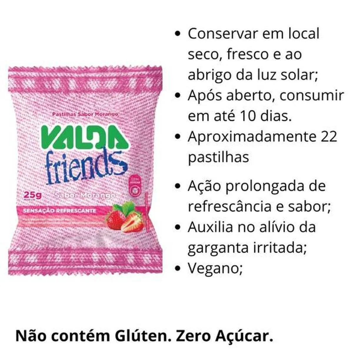 Valda Friends Pastilha Sabor Morango 10 Sachês de 25g Cada