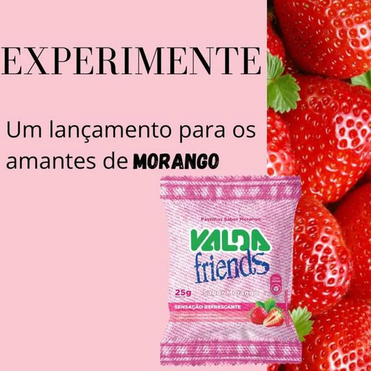 Valda Friends Pastilha Sabor Morango 10 Sachês de 25g Cada