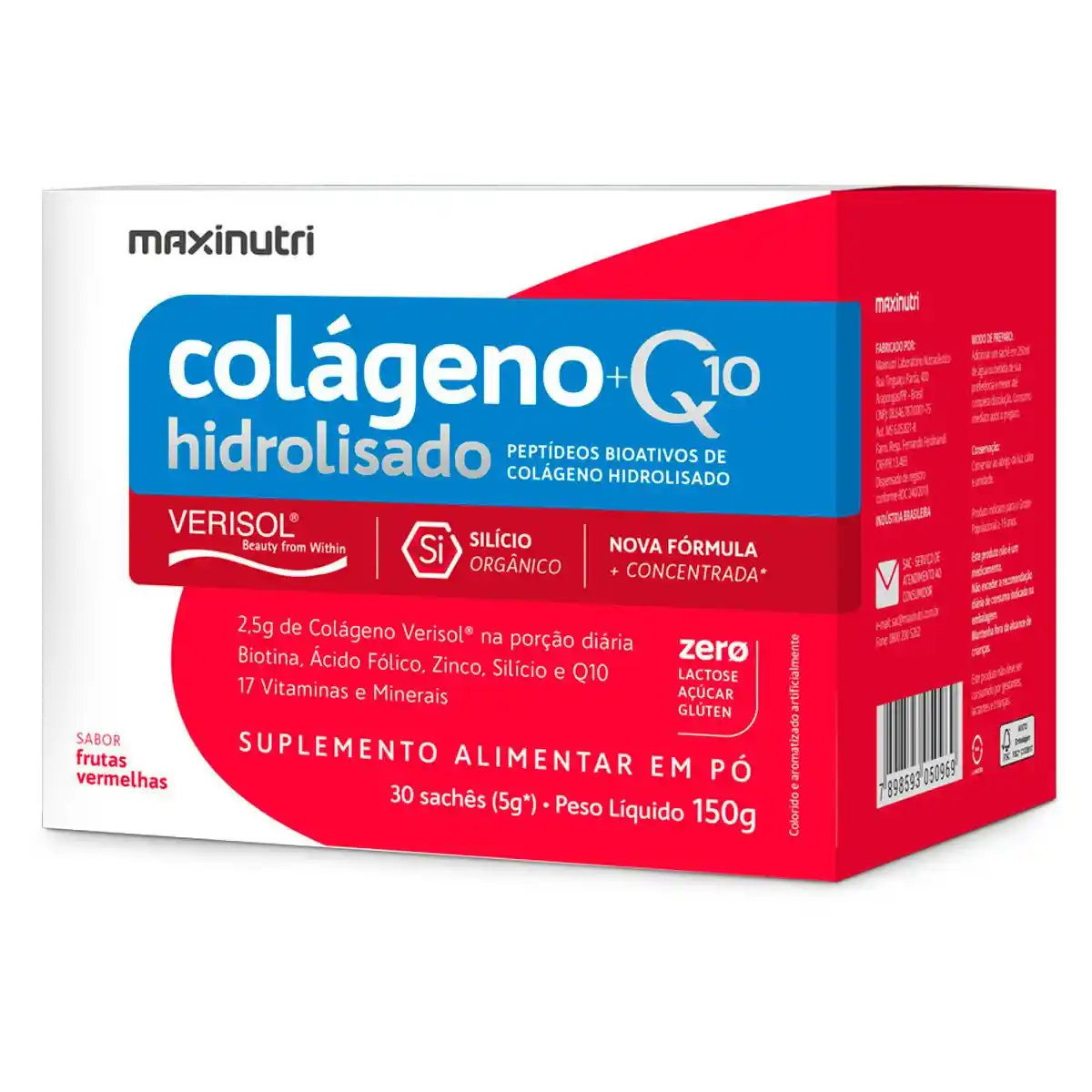 Colágeno Verisol 30 Sachês Frutas Vermelhas + Q10 e Silicio Orgânico Maxinutri