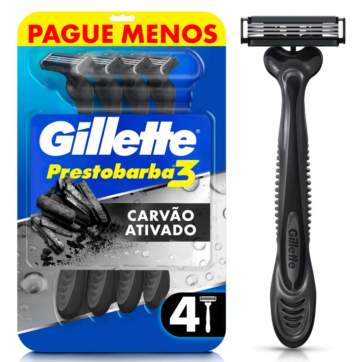 Aparelho de Barbear Descartável Gillette Prestobarba 3 Carvão Ativado 4 unidades