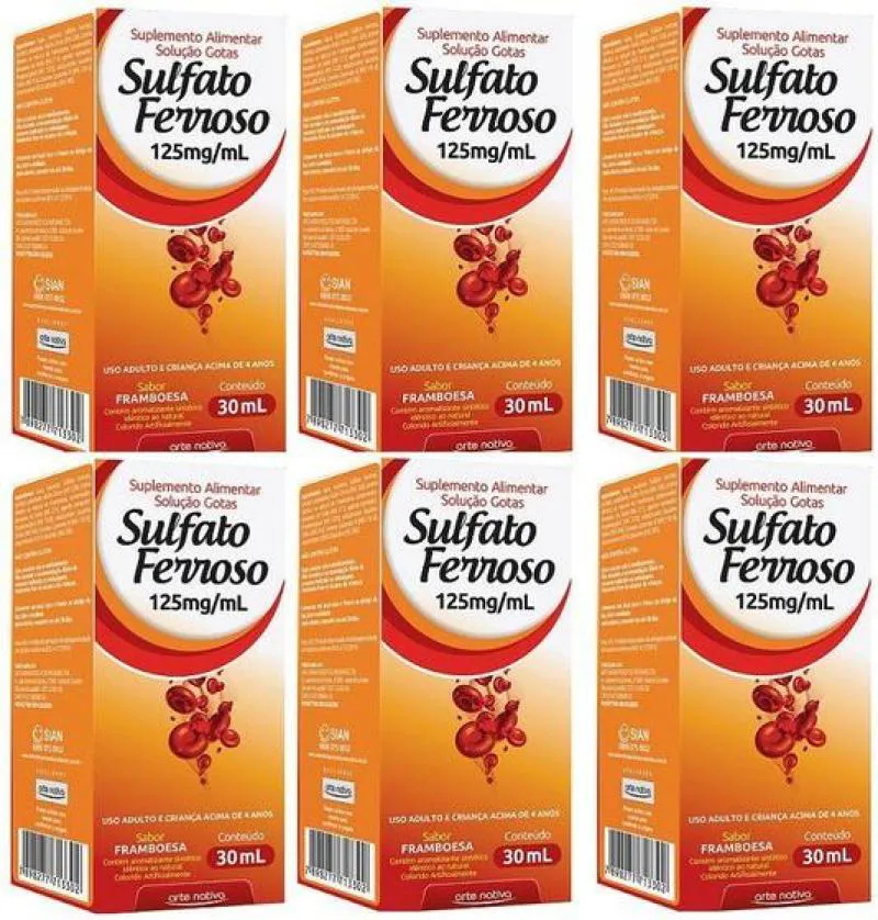 Kit C/6 Sulfato Ferroso Gotas 125Mg 30Ml - Arte Nativa