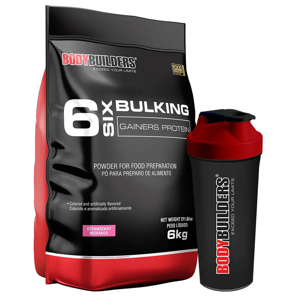 Kit 6 Six Bulking 6kg + Coqueteleira – Bodybuilders Morango