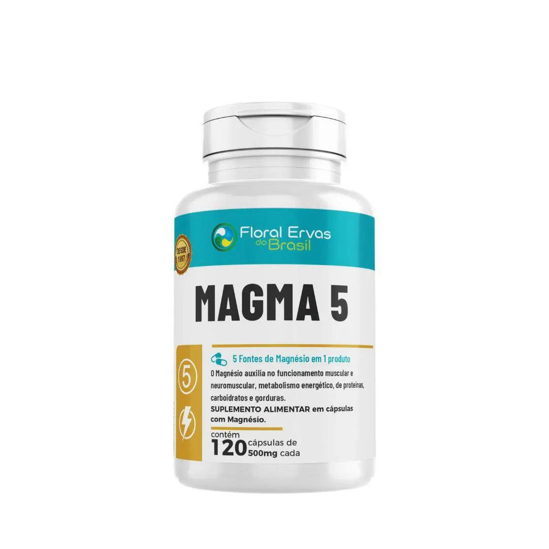 Magma 5 120 cápsulas 500mg 5 Fontes de Magnesio em 1 Produto