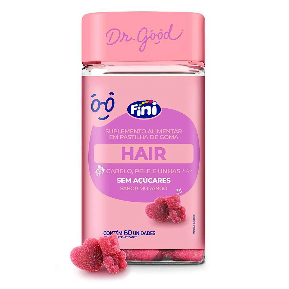 Polivitamínico Dr. Good Hair para Cabelos Morango 60 pastilhas