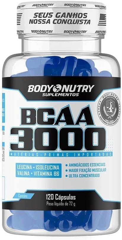 BCAA 3000 120 Capsulas Aminoacidos Essenciais Enriquecido com vitamina B6 Sem Sabor Ultra Concentrado Rapida Absorção Importado Original