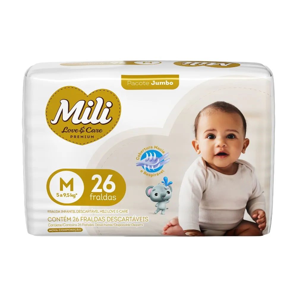 Fralda Mili Love E Care M Jumbo Com 26 Unidades